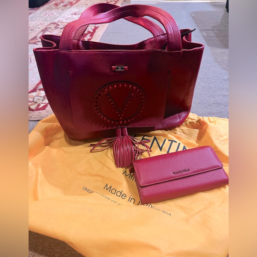 Brand New Authentic Valentino by Mario Valentino, leather handbag, and wallet